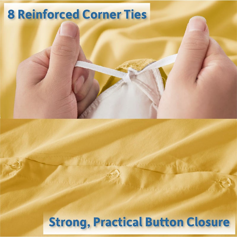 Nestl Yellow Duvet Cover Full Size - Soft Double Brushed Full Size Duvet Cover Set, 3 Piece, with Button Closure, 1 Duvet Cover 80x90 inches and 2 Pillow Shams - Image 4
